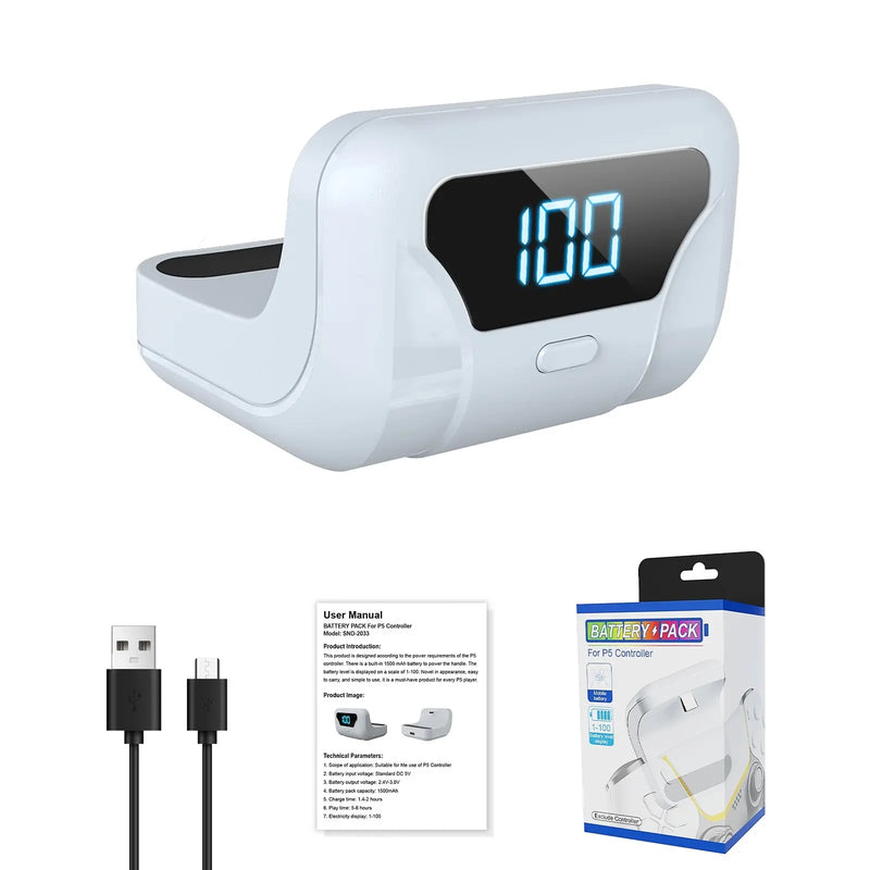 Charging Pack for PS5 & Dualsense Edge Controllers, Lightweight Compact Easy to Carry, Extends 18 Hours Gaming Time for Uninterrupted Play, PS5 Controller Accessory, White, Console Accessory